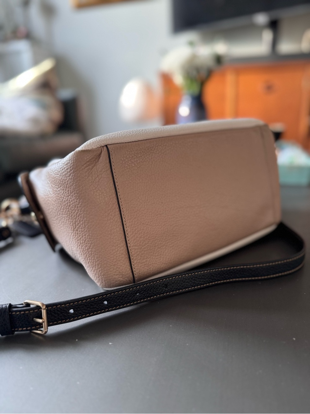 Coach Slouchy Pennie Colorblock Pebble Leather Shoulder Bag in Cream and Black - Picture 7 of 10